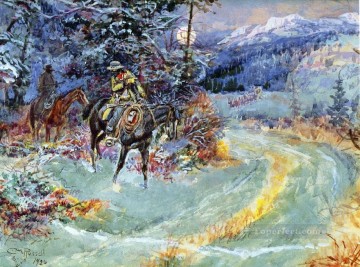 Indiana Cowboy Painting - an unscheduled stop 1926 Charles Marion Russell Indiana cowboy